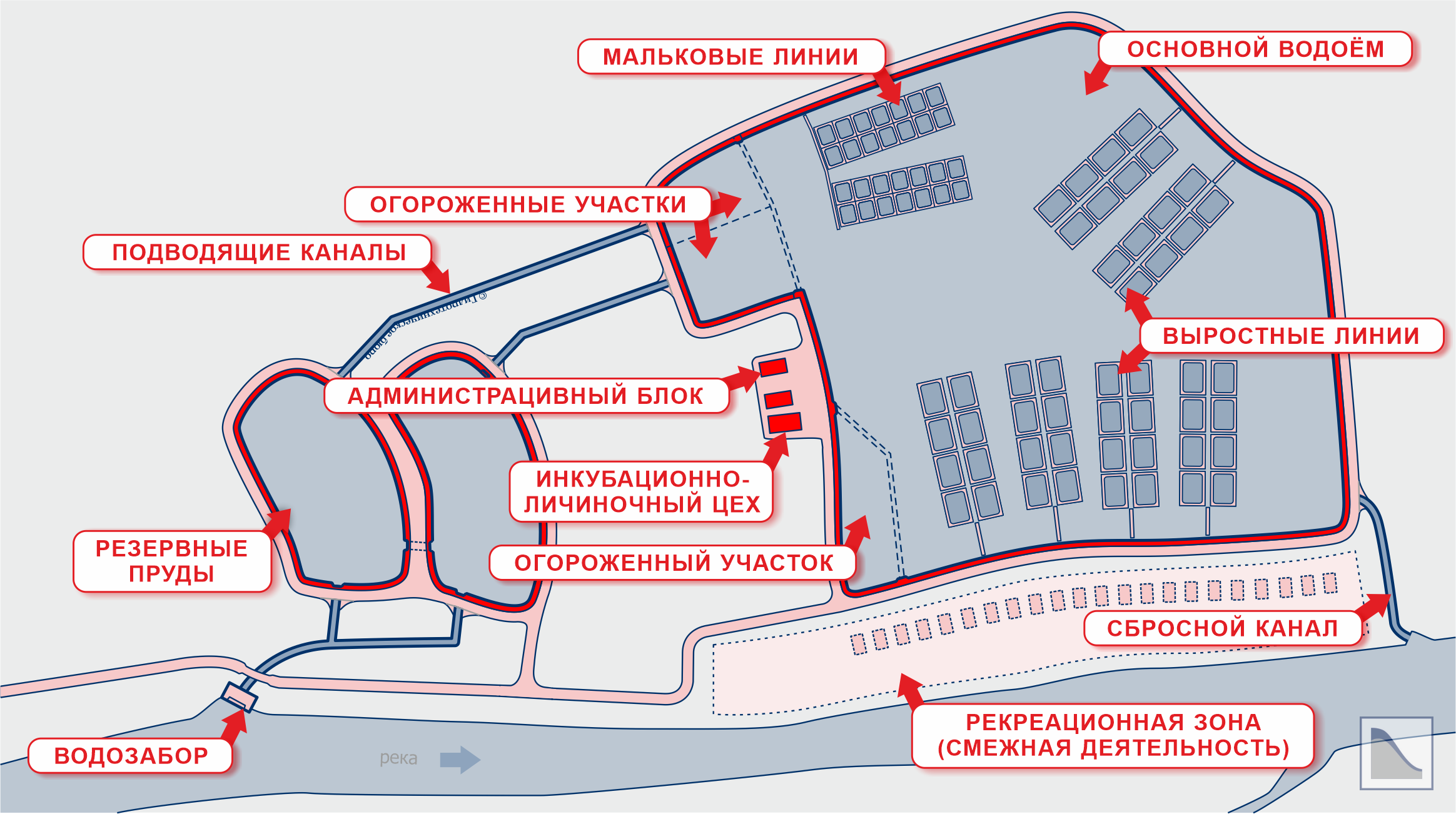 Общая схема комплексного рыбоводного хозяйства