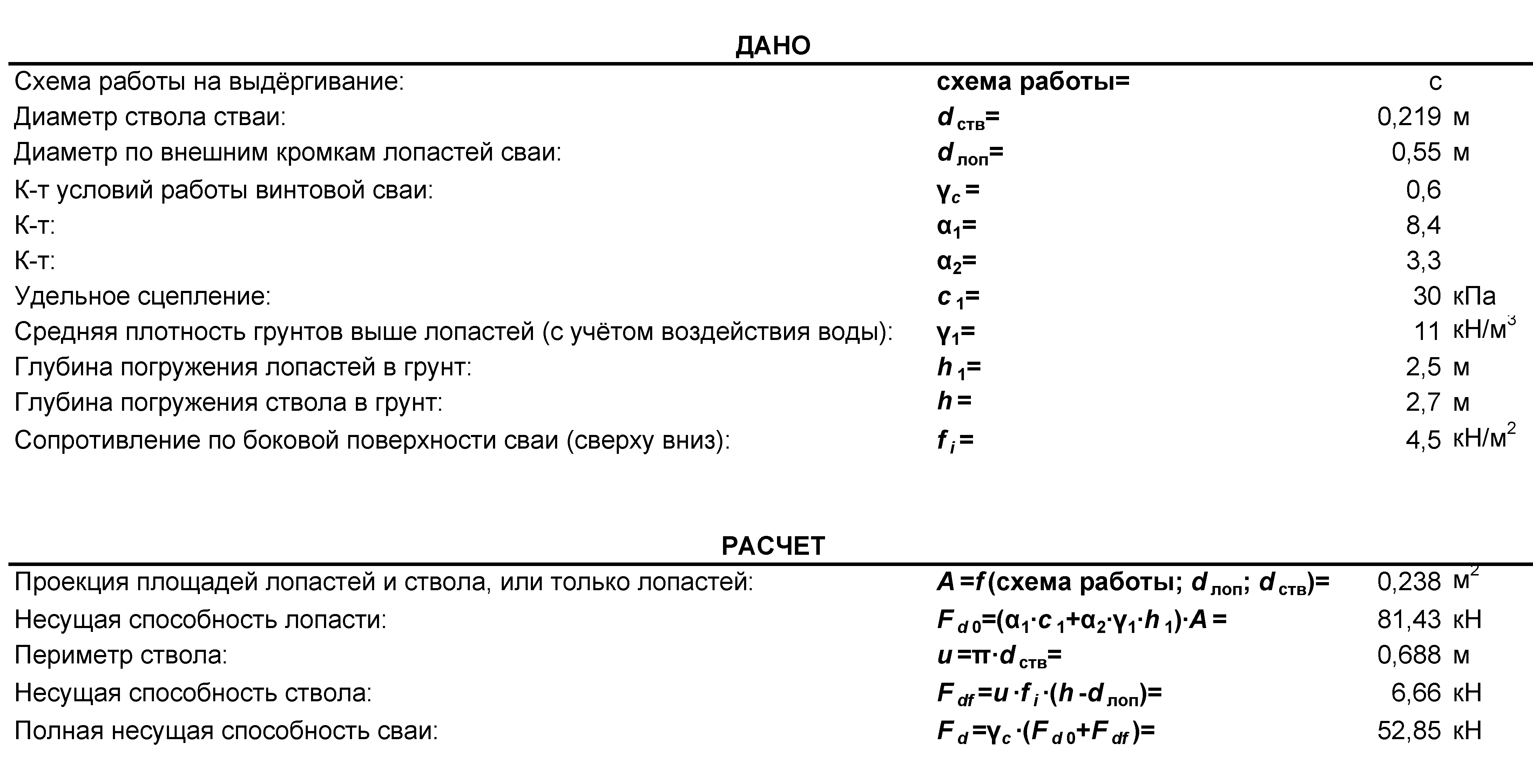 Схема расчета винтовой сваи