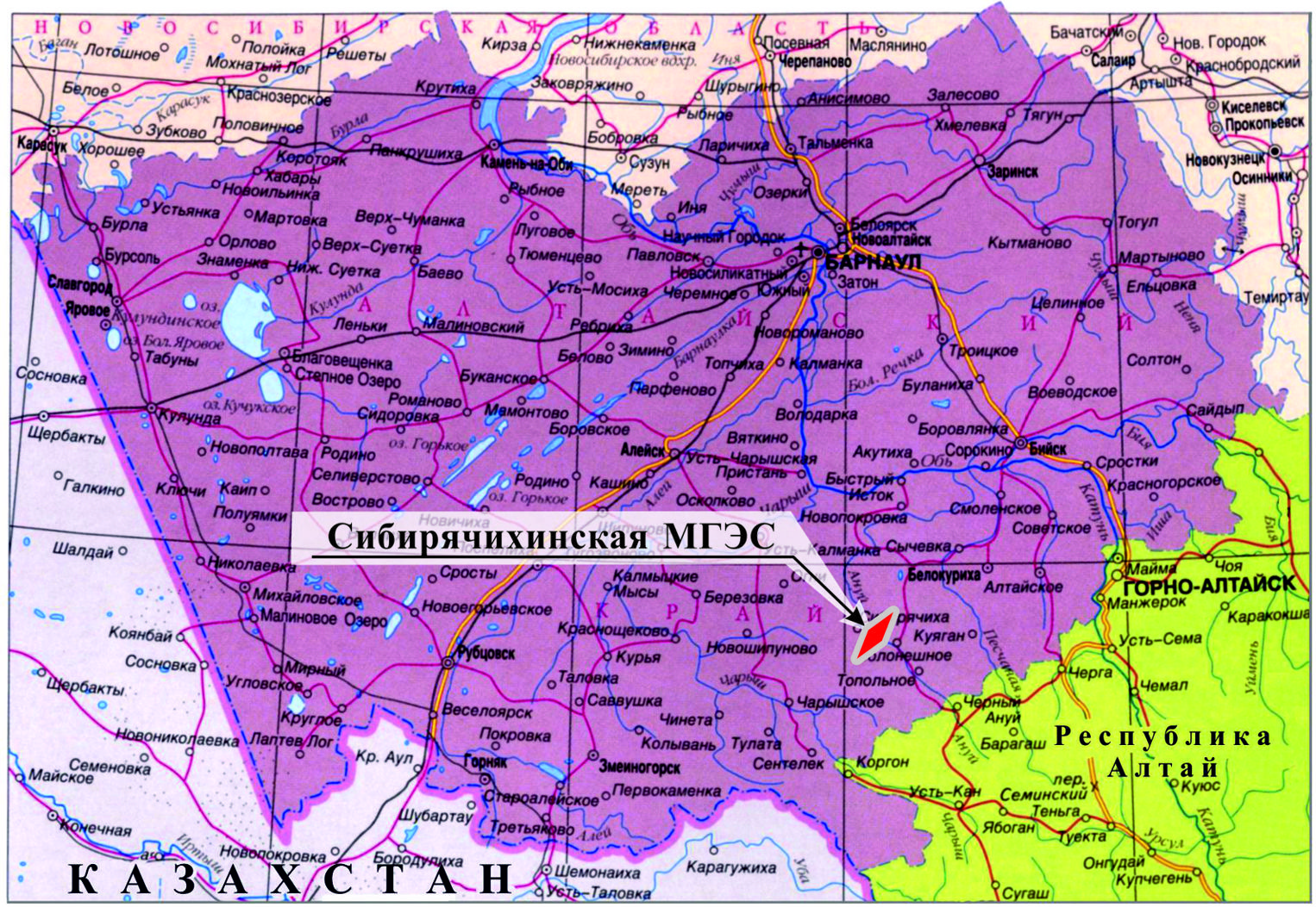 Карта Алтайского края. Озера Алтайского края на карте.