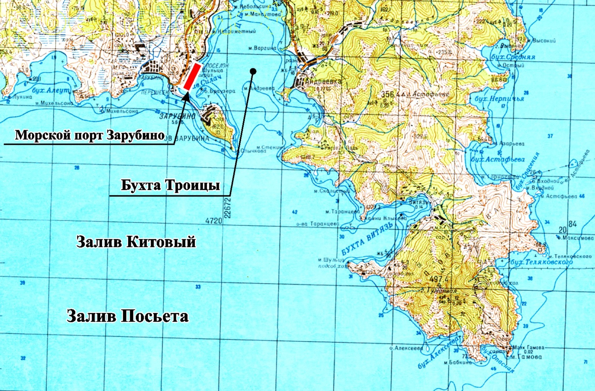Карта расположения бухты Троицы
